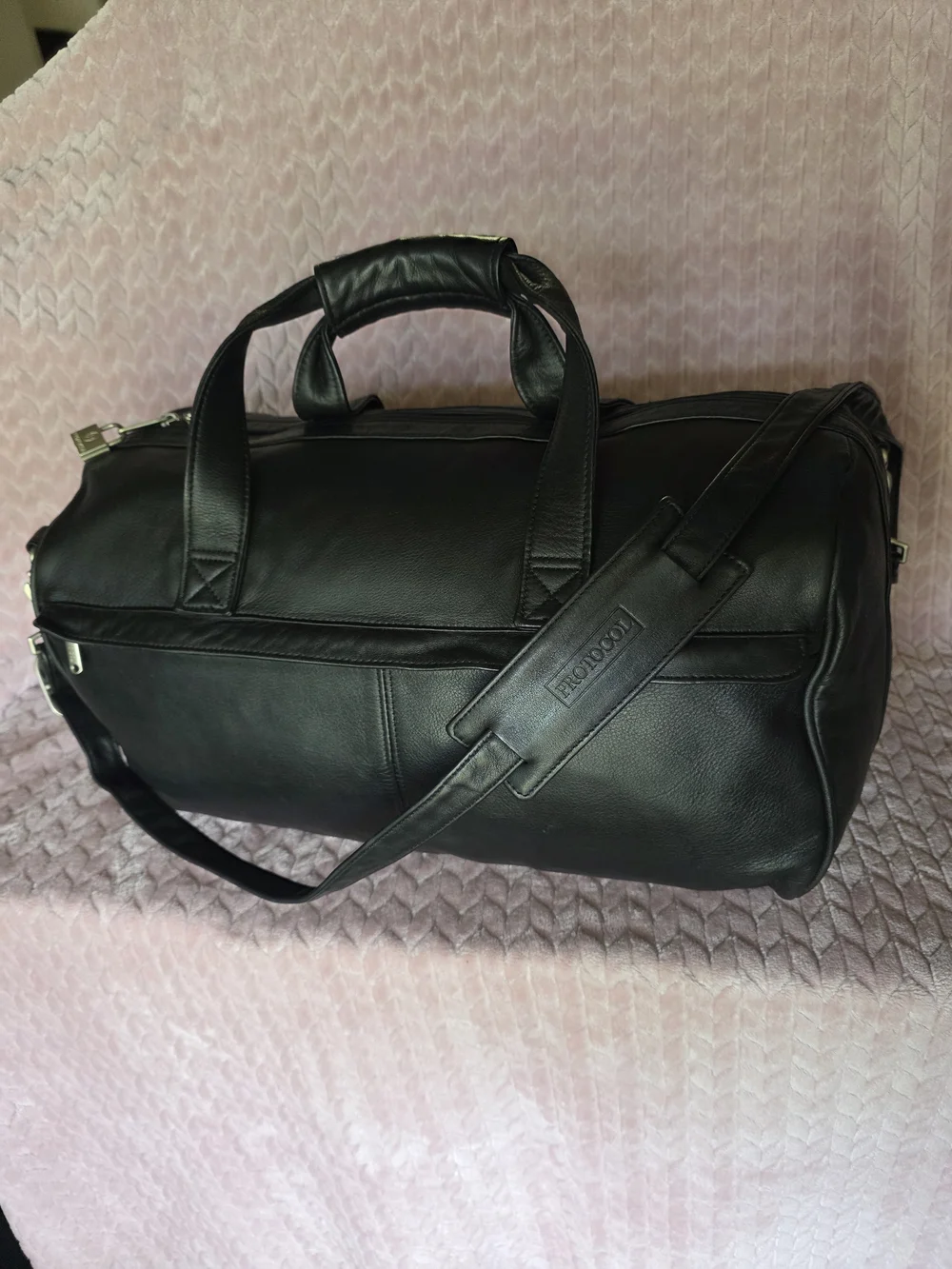 Black Leather Travel Duffel Bag for Men